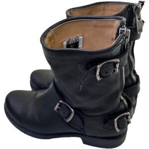 Frye Veronica Back Zip Short Moto Boot Women's US 7.5 B Snap Button Straps Black